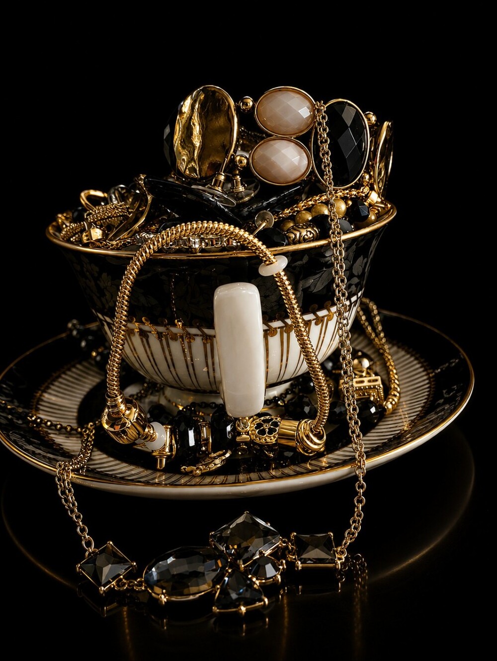 Others Follow Gold and Black Statement Necklace with Cream Accents